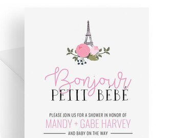 Printed Paris baby Shower Invitation, French Baby Shower Invite, Eiffel Tower Baby Shower Invitations, France baby shower invitations