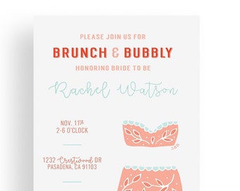 Faire-part de douche nuptiale de lingerie imprimable, brunch et invitations de douche nuptiale pétillante, invitation de douche nuptiale, invitation de bachelorette