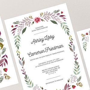 Rosa Blumen Hochzeitseinladung, Hochzeitseinladungen, Digital Download, Rosa Blumen, kastanienbraune Blumen, Antwortkarten