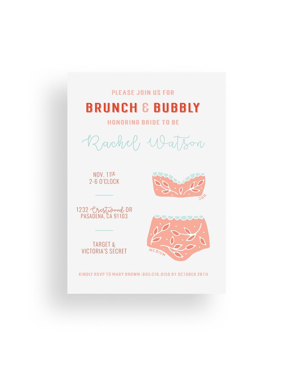 Printable Lingerie Bridal Shower Invitation, Brunch and Bubbly Bridal ...