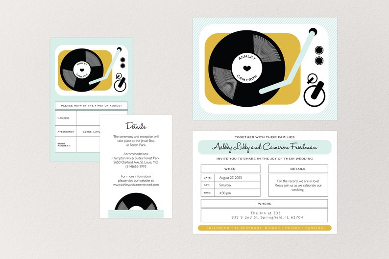 Printable Record Player Wedding Invitation Retro Wedding - Etsy