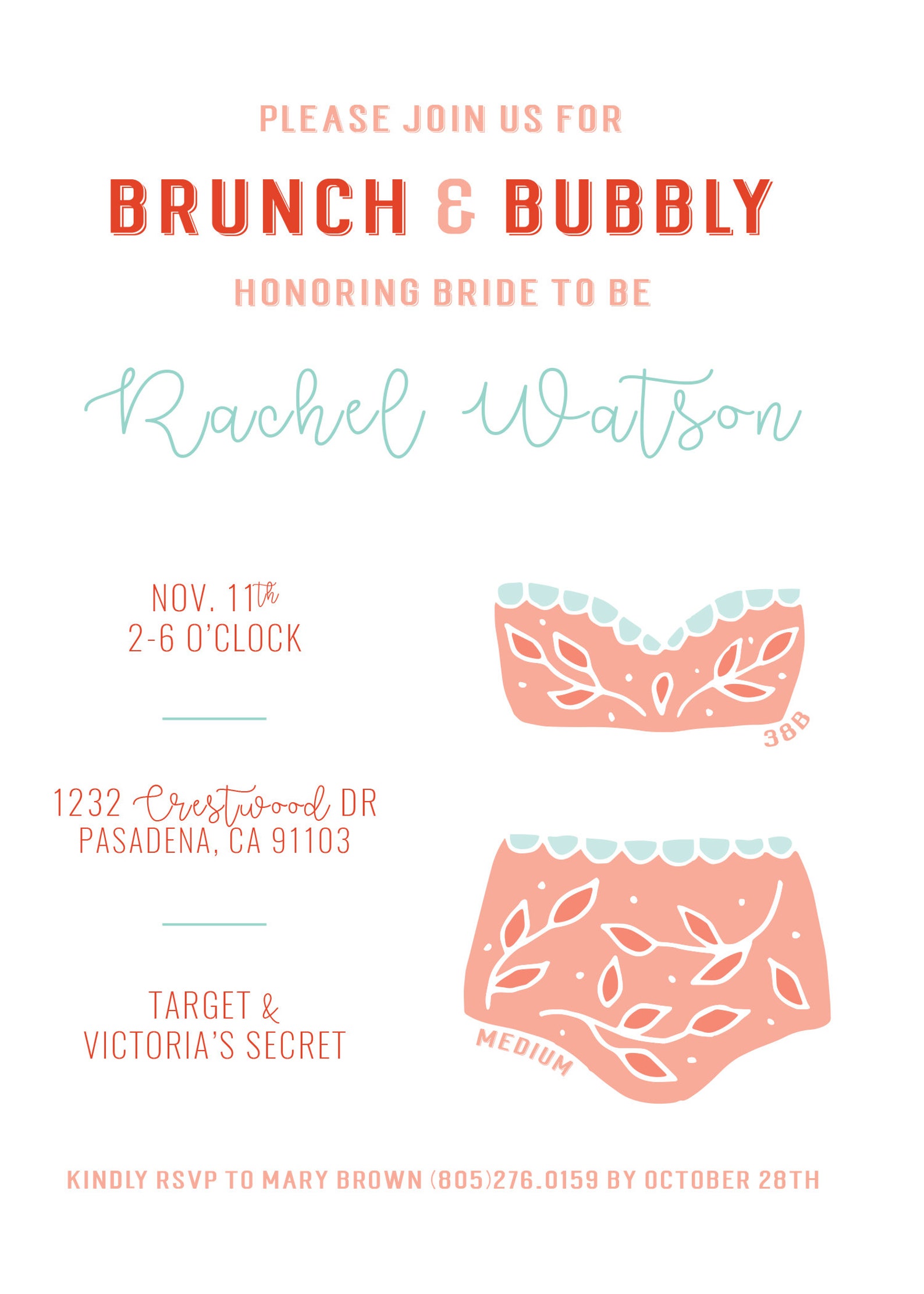 Printable Lingerie Bridal Shower Invitation, Brunch and Bubbly Bridal Shower Invitations, Bridal ...