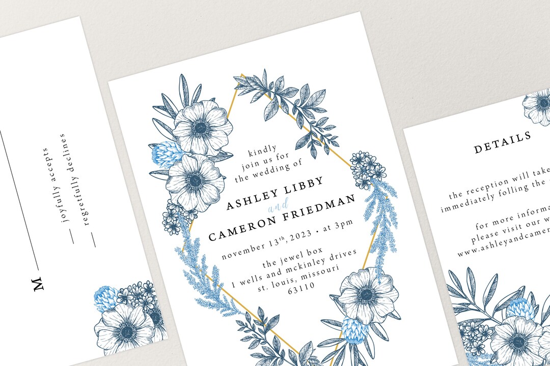 Blue Spring Invitations Printable Blue Floral Wedding Invitation Suite, Blue Flower Invitations ...