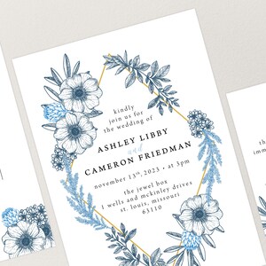 Blaue Blumenhochzeits-Einladungsreihe, Blaue Blumen-Einladungen, Sommerhochzeit, Frühlingshochzeit, Gartenhochzeit, digitaler Download