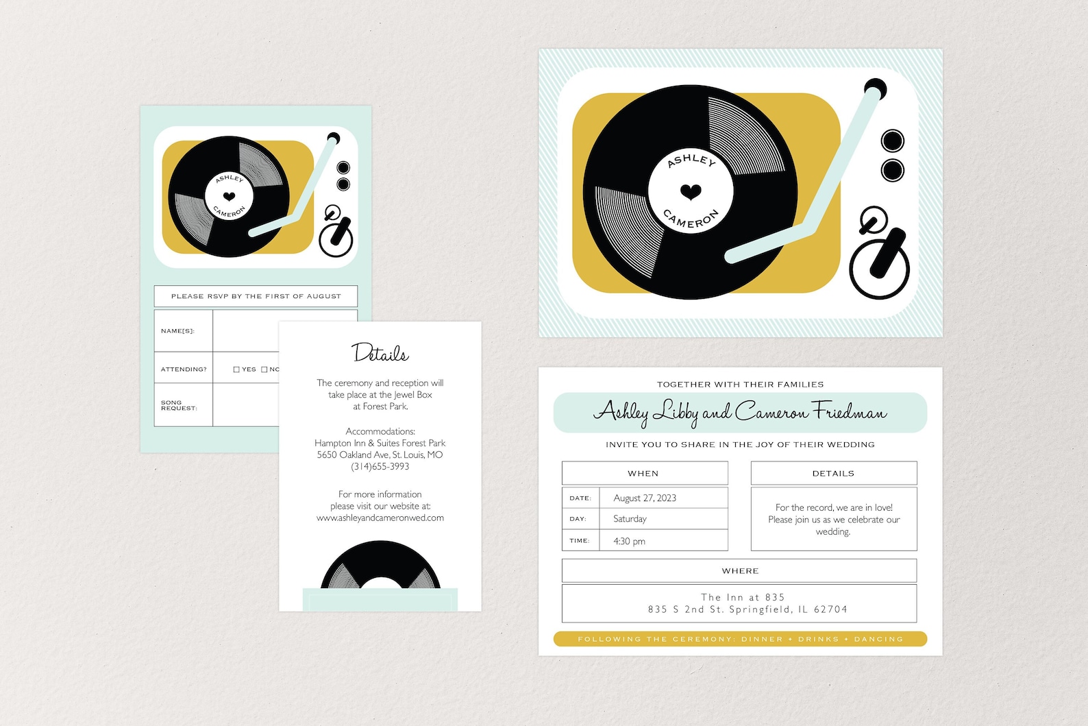 Printable Record Player Wedding Invitation, Retro Wedding Invitations ...