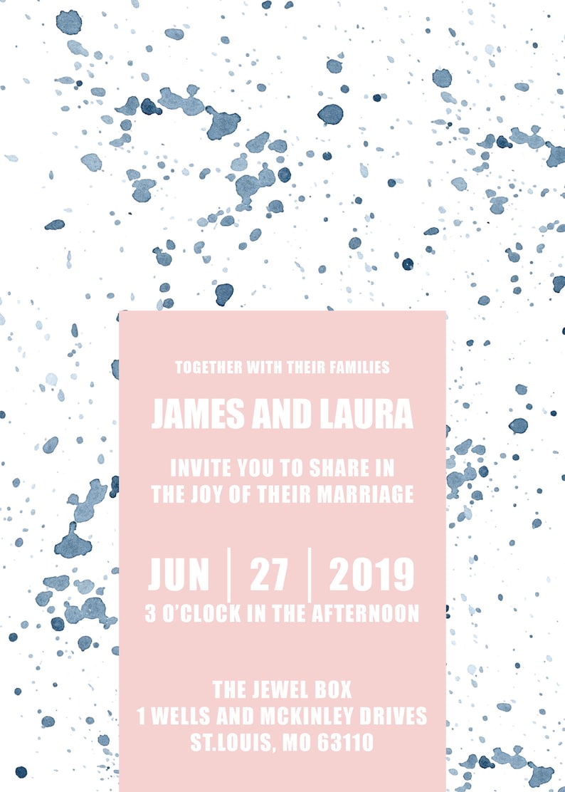 Printable Paint Splatter Wedding Invitation, Ink Splatter Wedding ...