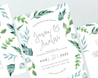 Printable Greenery Wedding Invitation Suite, Foliage Invite, Garden Wedding, Summer Wedding, Spring Wedding, Digital Download, RSVP Card