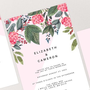Conjunto de invitaciones de boda con flores rosas para imprimir, invitaciones de boda con flores, invitaciones de boda, invitaciones de boda, plantillas para hacer uno mismo, tarjeta con detalles de RSVP