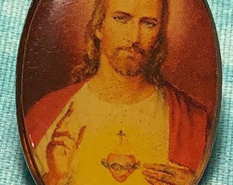 Sacred Heart Vintage Pinch-Back Pin  Excellent Condition