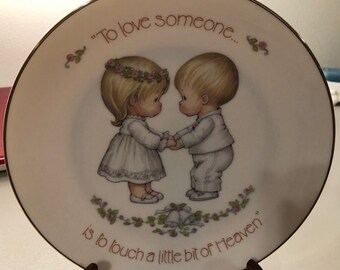 GUY GIFT Love and Romance!  Adorable Hummel Romantic Plate  Early 1980s Porcelain "To Love Someone.....is to Touch a Little Bit of Heaven"