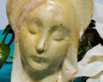 Antique Mary Head Statue Contessa Entellina Mid-1800s  Clay & Gesso