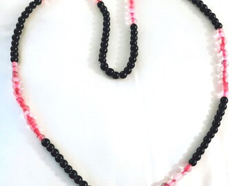 MARDI GRAS Glass Beads Pink & Ebony 27-Inches Long  No Clasps or Hooks  Perfect to Add On a Charm or Pendant  Hvy Quality