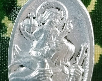St. Joseph and Jesus  Real Silver Oval Medal With Bail.  Vintage.  Made in France.