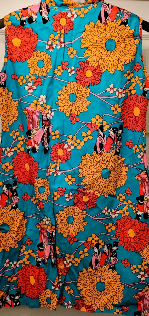 Lucky Chrysanthemum Asian Style Dress Vintage Sle… - image 4