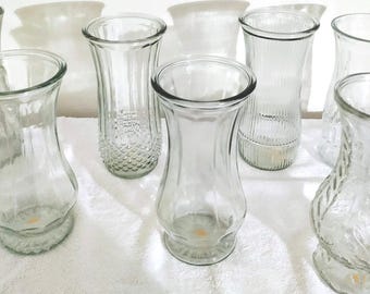 VALENTINES--Floral Vases---Vintage Hoosiers and Other High Quality  USA Made Glass.  Smooth, faceted, etched.  Most 11-14 inches tall.