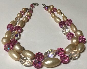 Extra Large Vintage Baroque Pearls With Glass Faceted Rondelles 1950s Japan  Estate Item  Gorgeous Colors  Double Necklaces  One Only