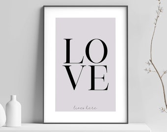 Love Lives Here Family Home Quote Wall Art Print Picture Black /& White Decor