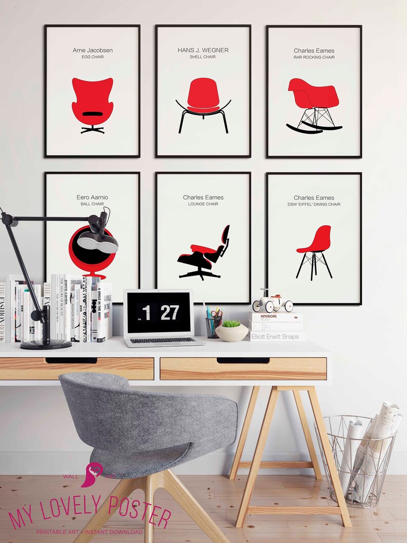 Barcelona Chair Mid Century Modern Art Vintage Chair Bauhaus Poster Mies Van Der Rohe Home Decor Office Decor Gallery Wall Set