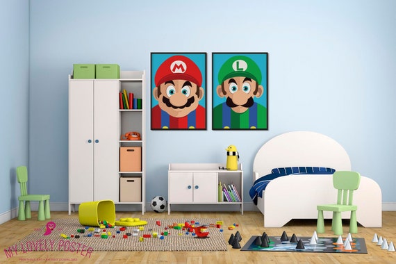 Super Mario Bros Set Of 2 Poster Mario And Luigi Video Game Decor Nintendo Geek Decor Playroom Decor Kids Room Decor Gaming