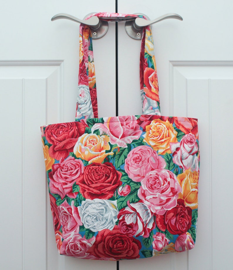 Farmer/'s Market Bag Handmade Bag Reusable Shopping Bag Floral Purse Roses Handmade Tote 90s Floral Print Beach Bag
