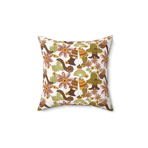 Spun Polyester Square Pillow, 1970&#39;s Mushroom, Mushroom pillow, Pillow, throw pillow, decor pillow, home decor pillow, mushroom design