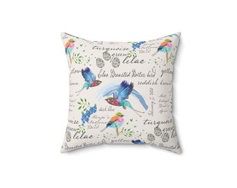 Spun Polyester Square Pillow, Bird pillow, Pillow with birds, Birds nest pillow, Pillow, throw pillow, decor pillow, home decor pillow