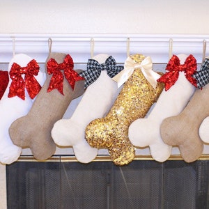 BIG Christmas Dog Stockings CUSTOMIZED Fabric and Bow selection + Sequins!  Birthday Decoration/Pet Stocking /Dog Bone.