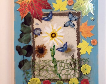 Floral Mixed Media Garden on Wood Base