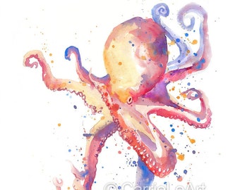 Watercolour Octopus, Octopus Watercolor Print, Octopus Art Print, Octopus Home Decor, Octopus Wall Art, Octopus Painting Print, Sea art