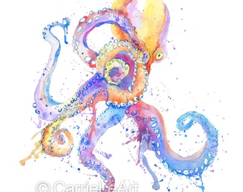 Watercolour Octopus, Octopus Watercolor Print, Octopus Art Print, Octopus Home Decor, Octopus Wall Art, Octopus Painting Print, Sea art