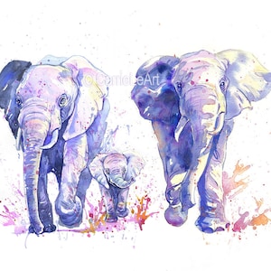 Elephant family print, Elephant Nursery Art, Elephant Family, Watercolour elephant prints, Safari Nursery,  Elephant Family Watercolor Print