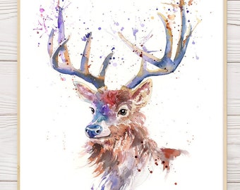 Watercolour Wild Highland Stag Print, Red Deer Wall Art, Stag Wall Art, Wildlife Animal Art, Stag Watercolor Print, Stag Painting, Stag Gift