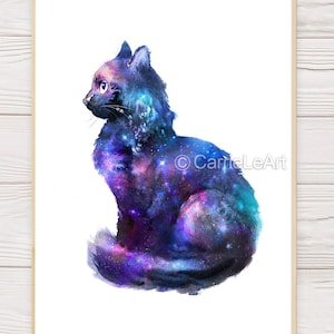 Galaxy Cat, Cat Print, Space Cat, Watercolor Galaxy, Galaxy Wall Art,  Galaxy Painting, Cat Lover Gift, Cat Silhouette, Home Wall Decor