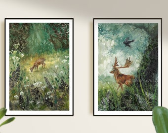 Watercolour Wild Stag Print Set of 2, Red Deer Wall Art, Stag Wall Art, Wildlife Animal Art, Stag Watercolor Print, Stag Painting, Stag Gift