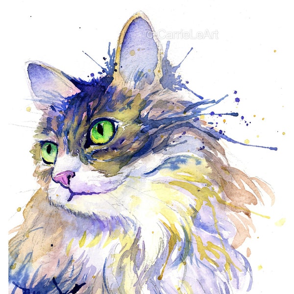 Cat Print, Cat Painting, Norwegian Forest Cat Wall Art, Cat Gift, Cat Poster, Norwegian Forest Cat Lover, Forest Cat Prints, Watercolour Cat