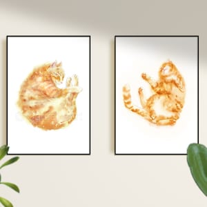 Tabby Cat Set of 2. Cat Print, Cat Decor, Ginger Tabby Cat Print, Orange Tabby Ginger Cat Painting, Home Wall Decor, Sleeping Cat, Cat lover