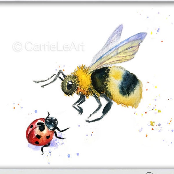Bumble Bee print, Bee Print, Bee and ladybug, Insect print, Bee Prints, Bee painting, Bumble Bee gifts, Ladybug Print, Ladybird Print