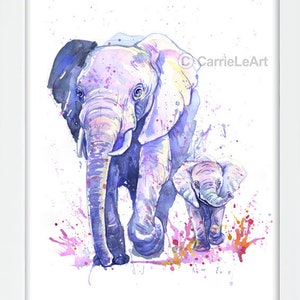 Watercolor Elephant Print, Mother and Baby, Elephant Painting, Elephant Wall Art, Elephant Lover, Elephant Gift, Elephant Nursery