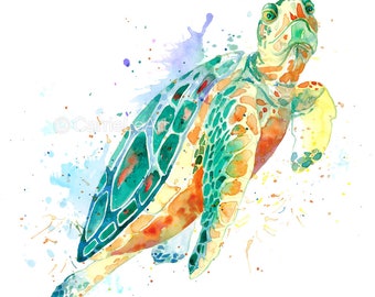 Sea turtle watercolor painting print, Sea Turtle illustration, Sea life art, Sea Turtle prints, Sea Turtle art, Sea Turtle gift, Sea Turtle