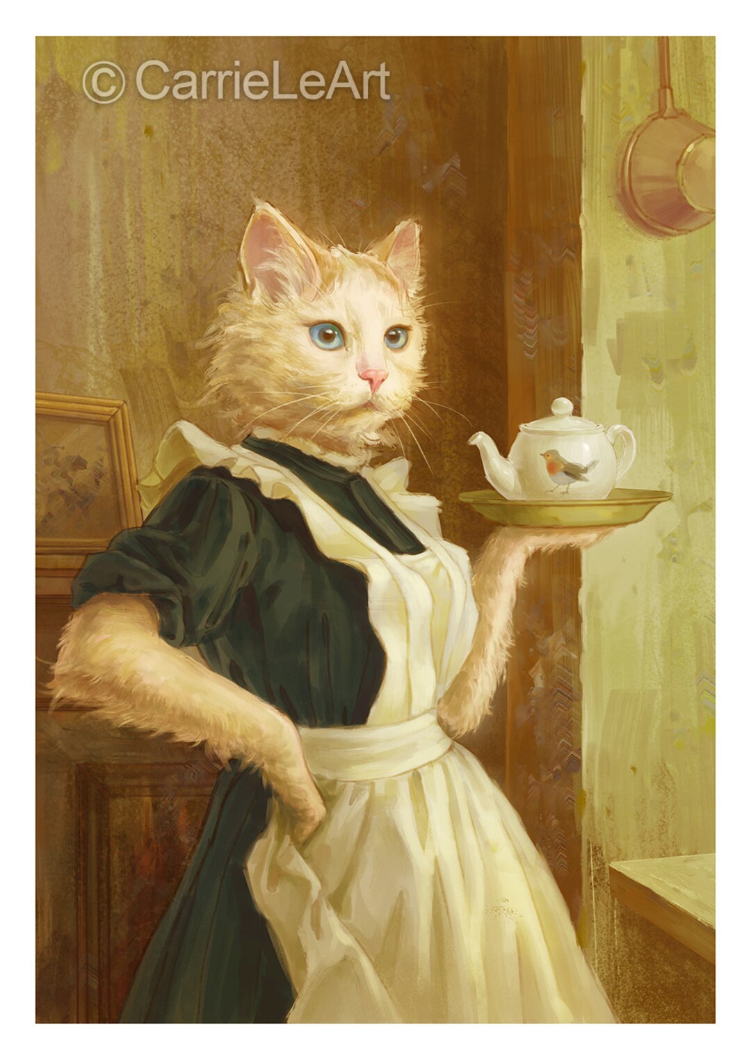Victorian Era Cat Portrait, Vintage Style Pet Portrait Poster, White