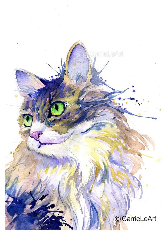 猫のプリント、猫の絵画、ノルウェージャンフォレストキャットの壁