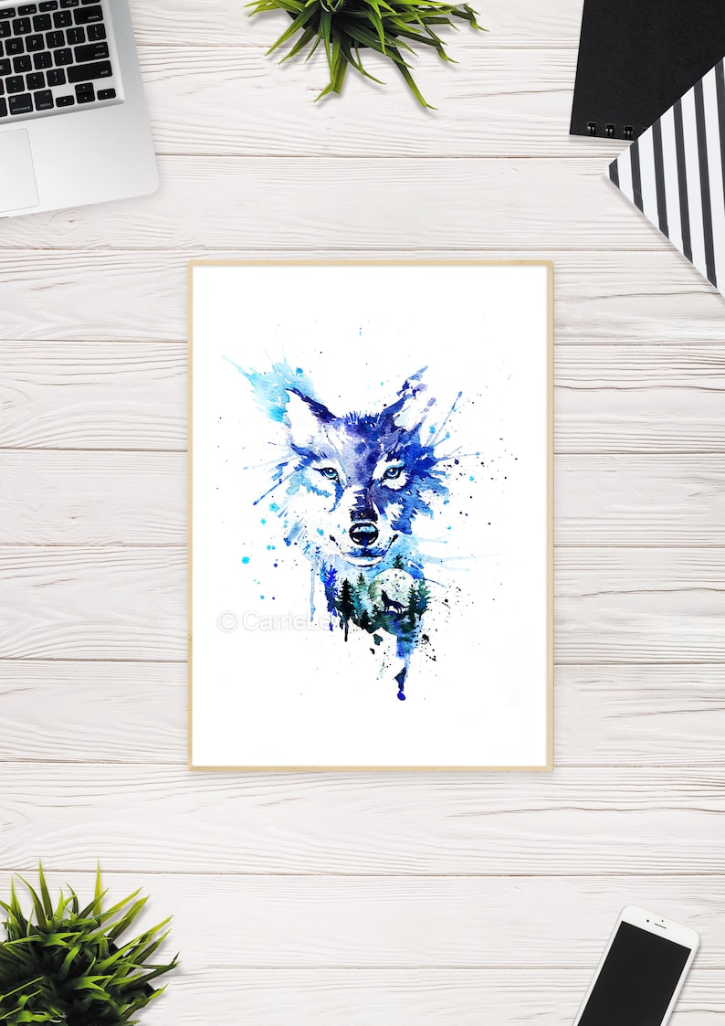Wolf Print Wolf Wall Art Wolf Watercolour Print Wolf Art Etsy
