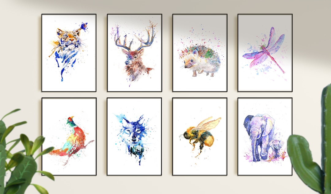 Watercolor Set of Wildlife Animal Prints, Wildlife Wall Art Set of 8 ...