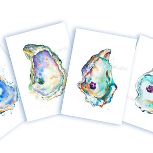 Oyster Watercolor Print. Oyster Art. Ocean Print. Coastal Art. Shell Art. Set of 4 Oyster Painting prints, Shell Prints, Oyster Shell Prints