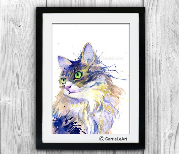 猫のプリント、猫の絵画、ノルウェージャンフォレストキャットの