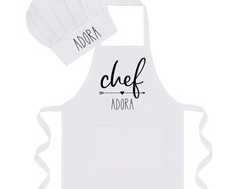 Personalized Kids Apron and Chef Hat Set, Toddler Apron and Chef Hat, Custom Kids Apron