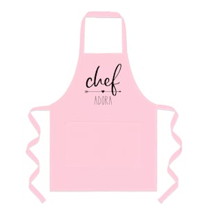 Personalized Apron for Kids Cooking Hat Optional. Toddler and Kids sizes 1-3, 4-7, 8-12. Tablier enfant personnalisé, tablier cuisine. pink (apron only)