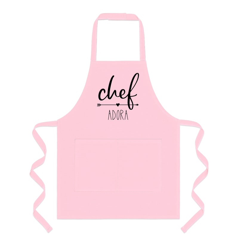 Personalized Apron for Kids Cooking Hat Optional. Toddler and Kids sizes 1-3, 4-7, 8-12. Tablier enfant personnalisé, tablier cuisine. pink (apron only)