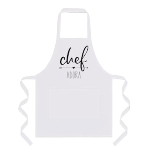 Personalized Apron for Kids Cooking Hat Optional. Toddler and Kids sizes 1-3, 4-7, 8-12. Tablier enfant personnalisé, tablier cuisine. white (apron only)