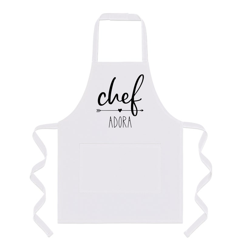 Personalized Apron for Kids Cooking Hat Optional. Toddler and Kids sizes 1-3, 4-7, 8-12. Tablier enfant personnalisé, tablier cuisine. white (apron only)